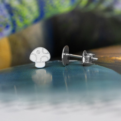 SZTP-754 Silver earrings MUSHROOM TEADSTOOL - Sterling Silver 925 Rhodium Plated
