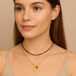 Naszyjnik naturalny GRANAT - srebro 925 złocone