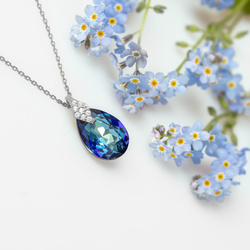 Srebrny naszyjnik niebieska kropla Swarovski p 925