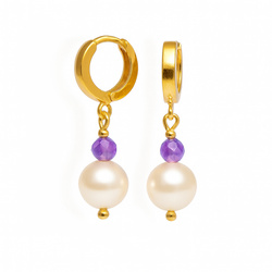 Kolczyki AMETYST PERŁY SWAROVSKI -  srebro p 925 