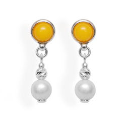 Srebrne kolczyki BURSZTYNY PERŁY - SREBRO 925