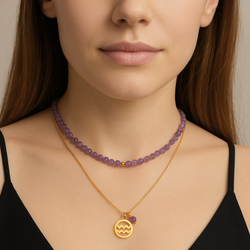 Naszyjnik naturalny AMETYST - srebro 925 złocone