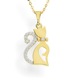 Złota zawieszka z cyrkoniami KOT KOTEK - ZŁOTO 333