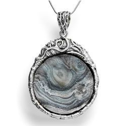 Zawieszka - wisior Druza Agatowa Srebro + rzemień