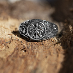 Sygnet - Bóg,  Honor, Ojczyzna pr. 925 Oksydowane