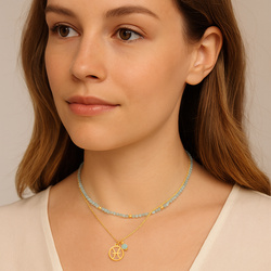 Naszyjnik ZNAK ZODIAKU RYBY AKWAMARYN SREBRO p 925