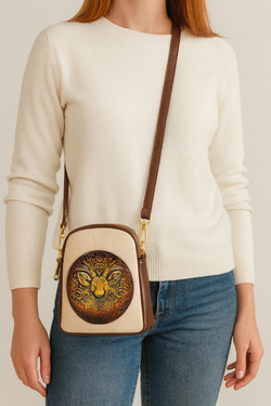 Mała damska torebka na ramię - wytłoczony jeleń