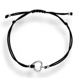 Bransoletka sznurkowa - SERCE - SREBRO pr. 925