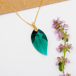 Srebrny naszyjnik LIŚĆ SWAROVSKI - SREBRO ZŁOCONE