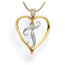 Zawieszka - literka w sercu - T - Srebro pr. 925