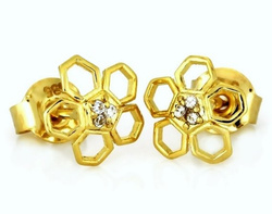 Złote sztyfty KWIATKI z cyrkoniami - ZŁOTO p. 585 