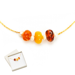 Naszyjnik naturelny BURSZTYN PERŁY -  srebro p 925