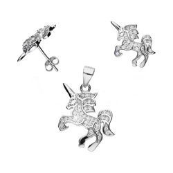 Srebrny komplet z cyrkoniami - JEDNOROŻEC pr. 925