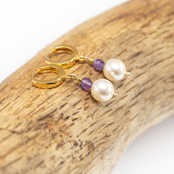 Kolczyki AMETYST PERŁY SWAROVSKI -  srebro p 925 