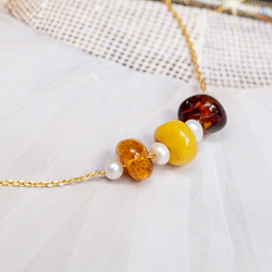 Naszyjnik naturelny BURSZTYN PERŁY -  srebro p 925