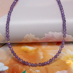 Naszyjnik naturalny AMETYST - srebro 925 złocone