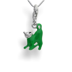 Srebrna zawieszka charms - ZIELONY KOT pr. 925