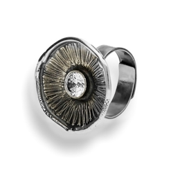 Srebrny pierścionek KWIAT cyrkonia RĘKODZIEŁO 925